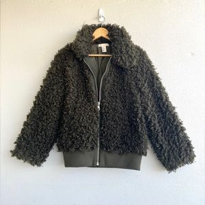 H&M | Dark Green Fuzzy Collared Jacket